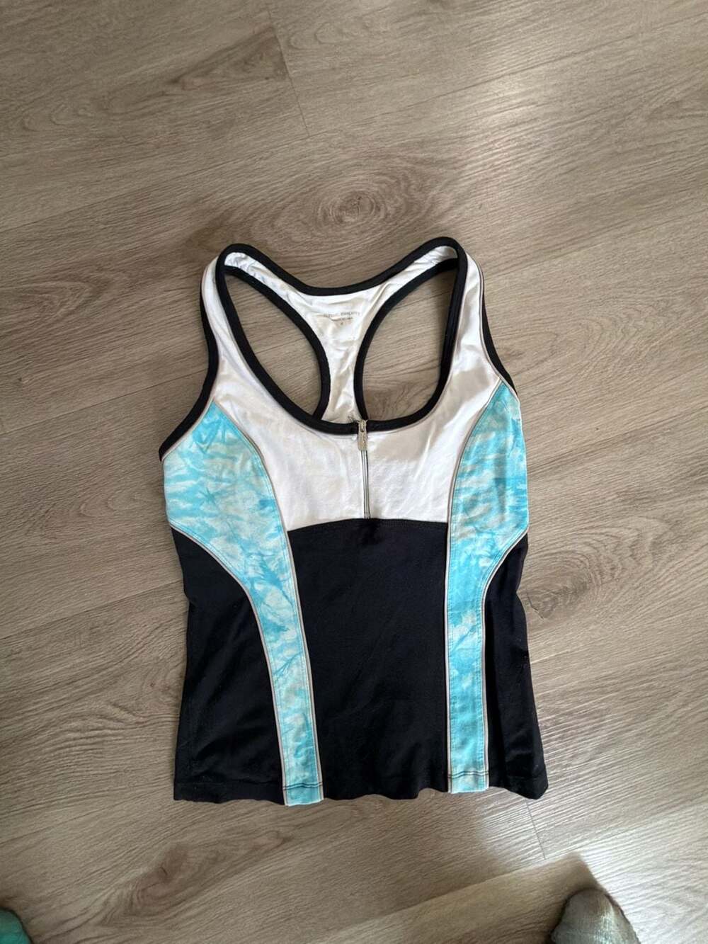 Bebe Sport Black White and Blue Tie-Dye Quarter-Zip Racerback Tank Top